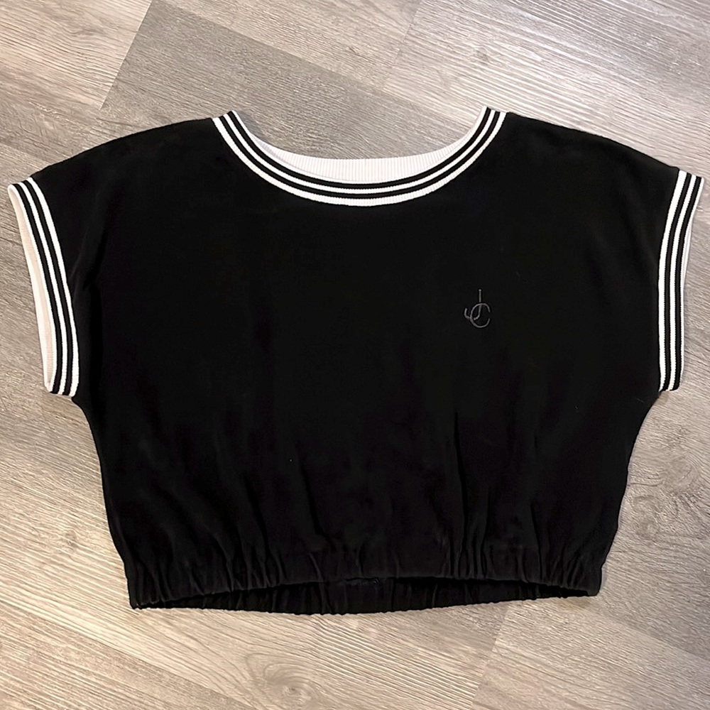 Juicy Couture- Terrycloth Black and White Crop Top with Elastic Band - Large